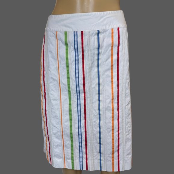 Liz Claiborne Straight Skirt Size 10 White Color Stripes Mid Rise 100% Cotton - Picture 1 of 13